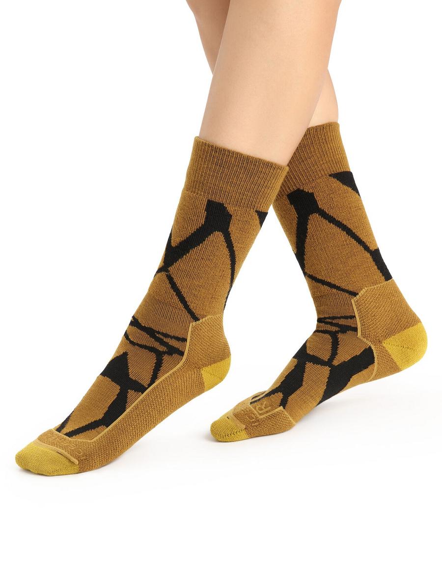 Chaussettes Icebreaker Merino Hike+ Medium Crew Fractured Landscapes Femme Noir | FR 1405GSOL